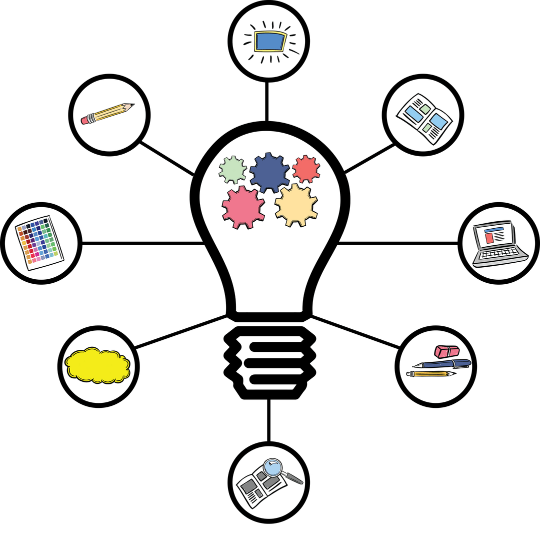 Digital Idea Network with Gear and Icons on Transparent Background