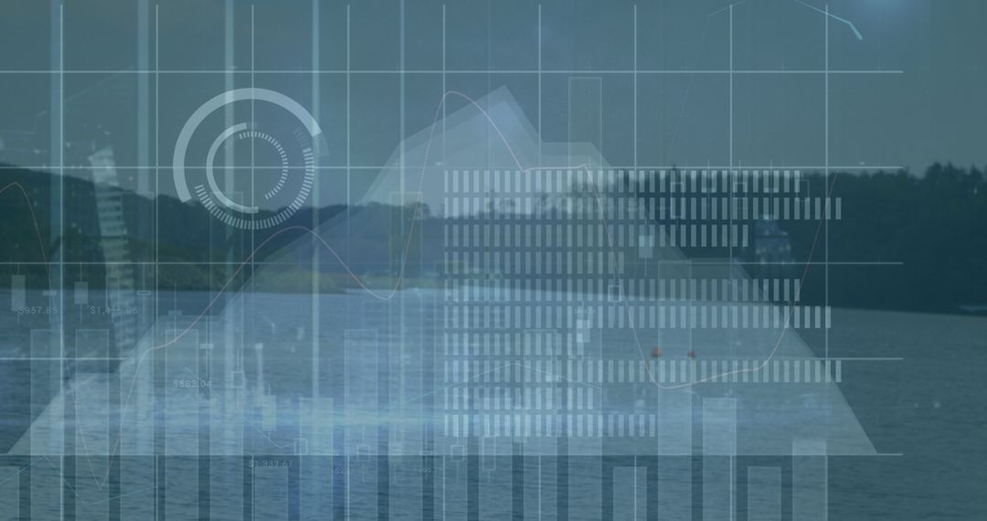 Futuristic Graphs and Data Over Serene Lake