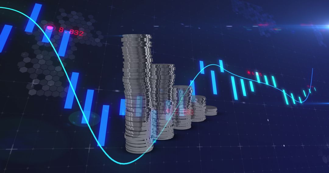 Stacks of Coins and Financial Graph Representing Market Trends