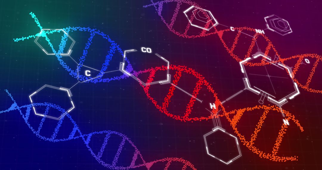 DNA Strands with Chemical Structures on Gradient Background