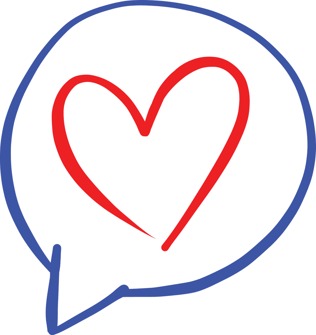 Blue Speech Bubble with Red Heart on Transparent Background