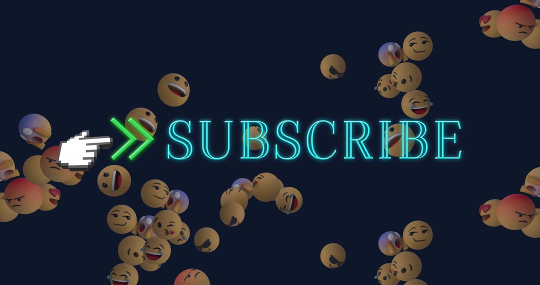 Subscribe Icon with Floating Emojis on Black Background