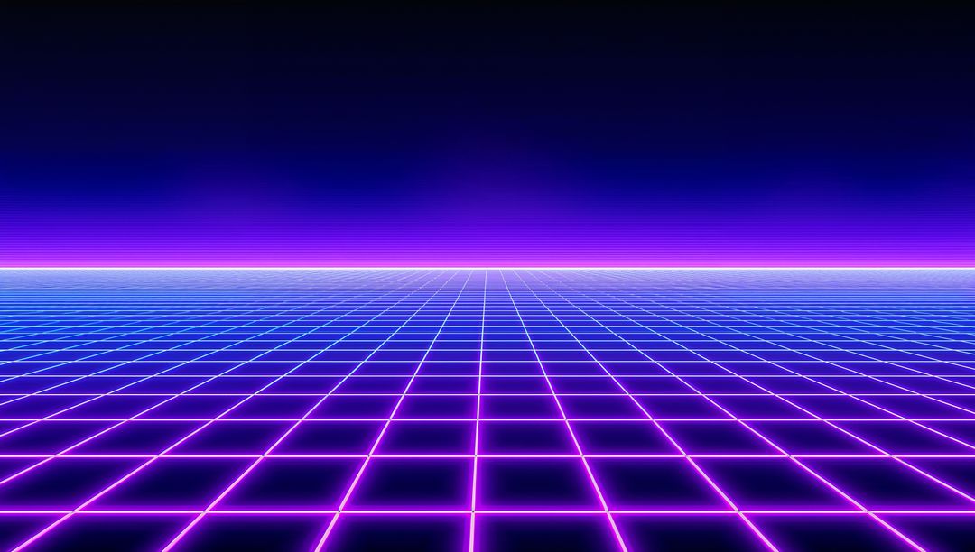 Futuristic Neon Grid Virtual Perspective With Purple Horizon