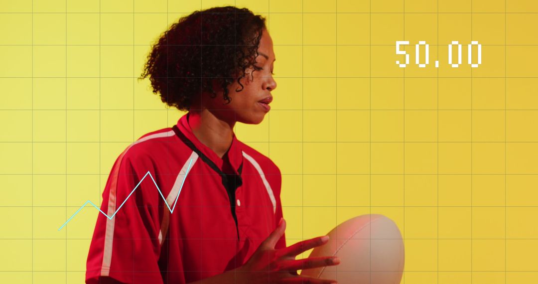 Rugby Player with Data Graphics Neon Background