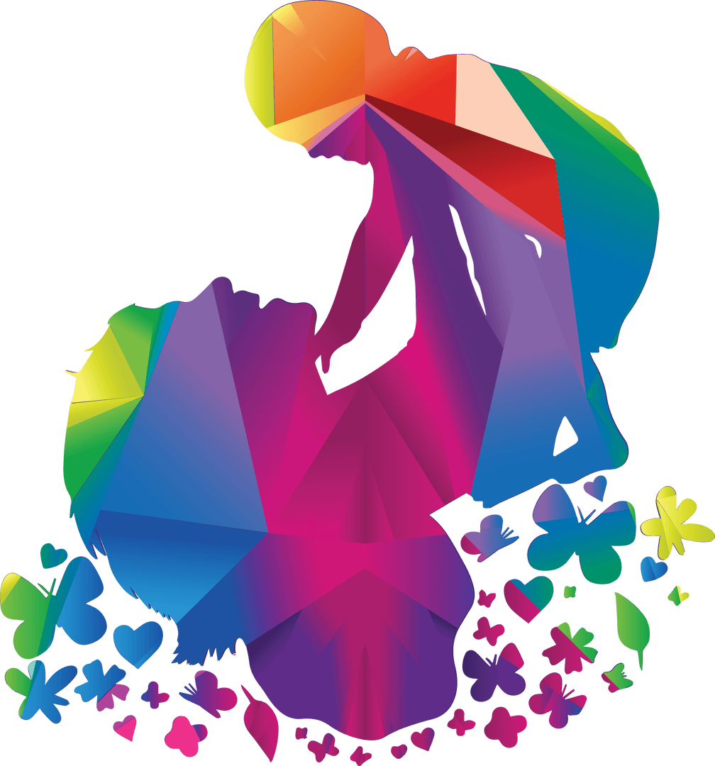 Colorful Abstract Mother and Child Illustration on Transparent Background