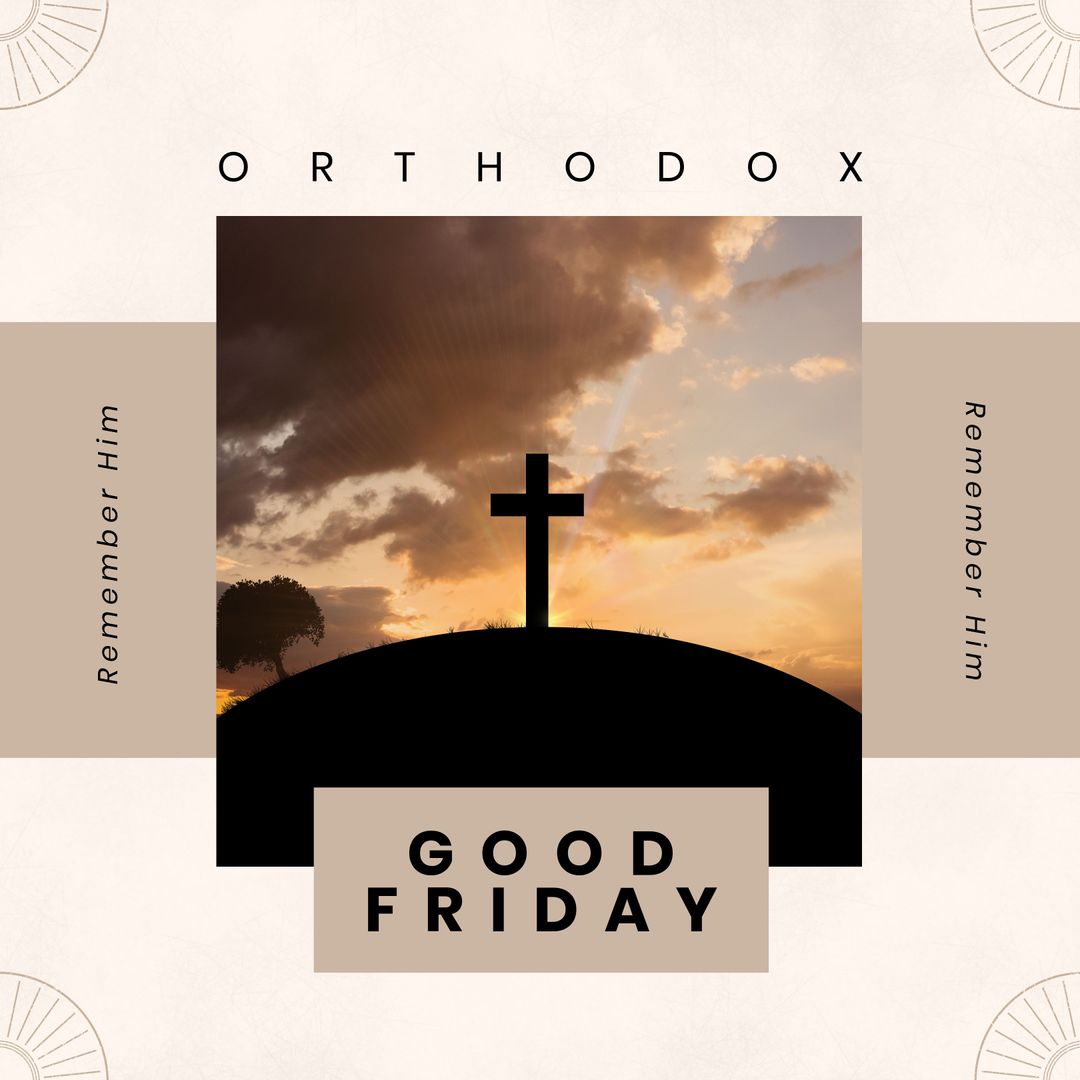 Orthodox Good Friday Cross Against Sunset Sky
