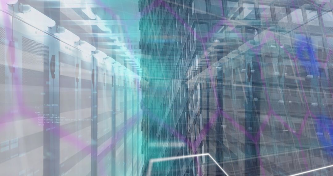 Digital Communication Concept with Servers and Cityscape Overlay