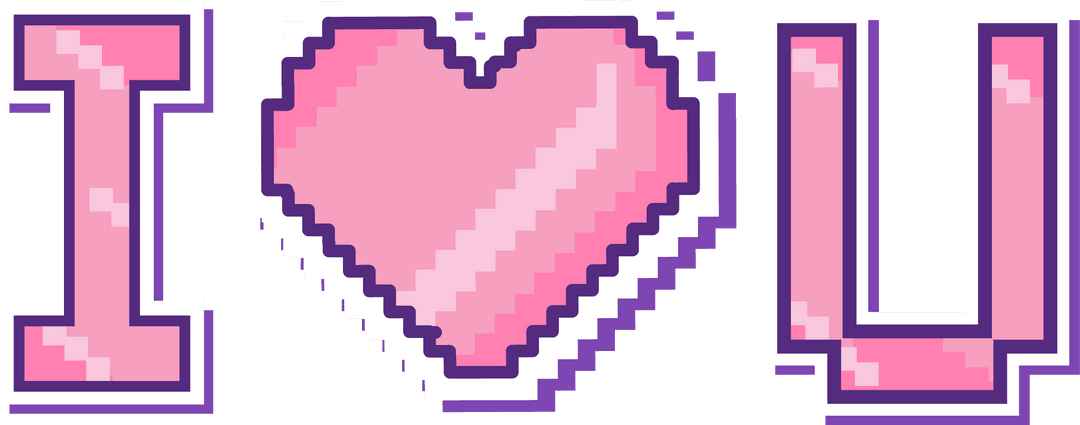 Pink Pixelated I Heart U on Transparent Background