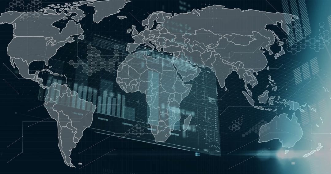 Futuristic Global Data Network on World Map