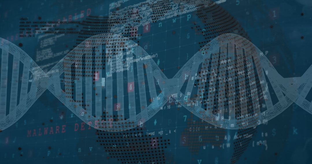 DNA Strand Over Globe with Digital Data Visualization