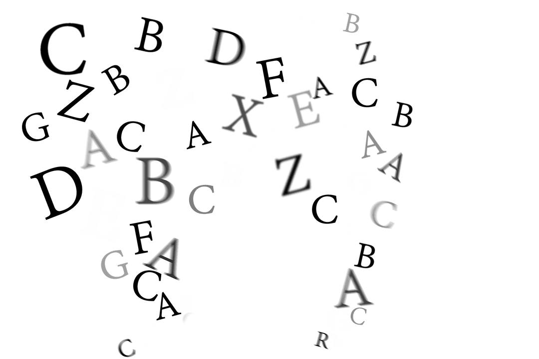 Scattered Alphabet Letters on Transparent Background