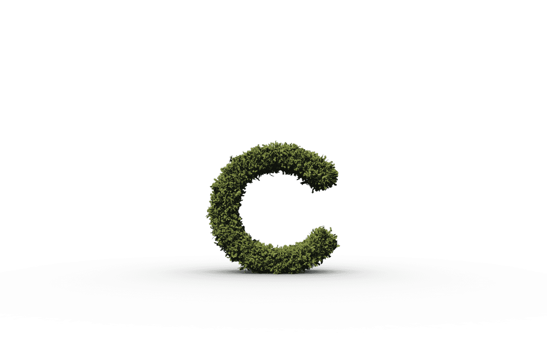 Transparent Green Leaf Letter C Illustration on Transparent Surface