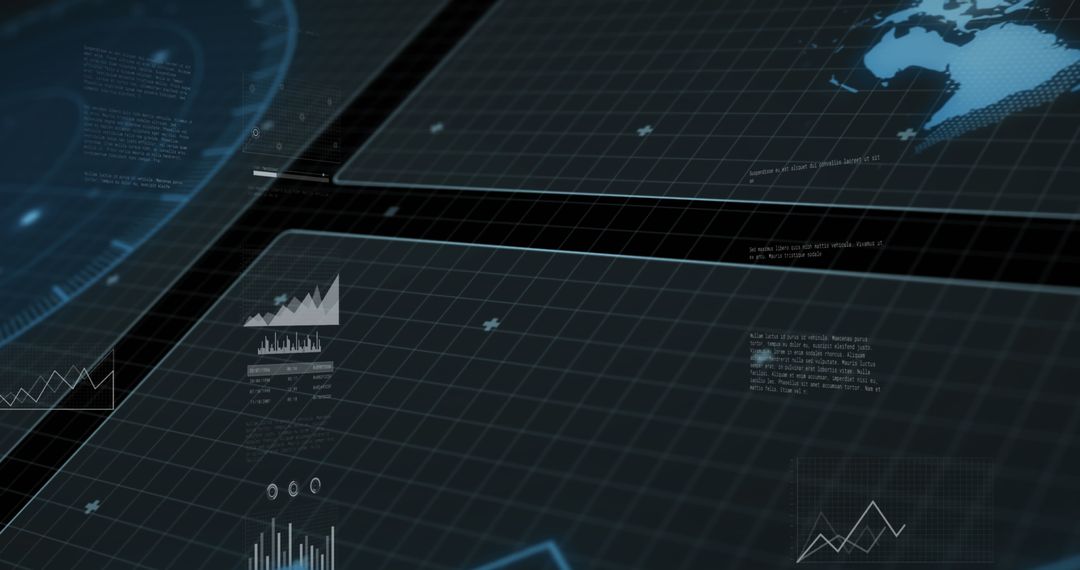 Futuristic Data Visualization on Dark Interface with World Map