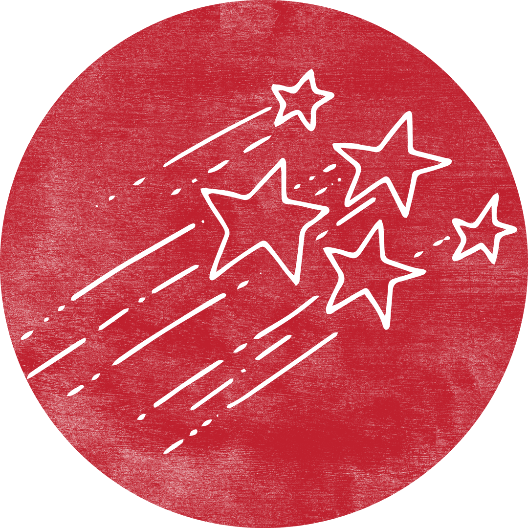 Transparent Red Circle with Five Moving Star Trails