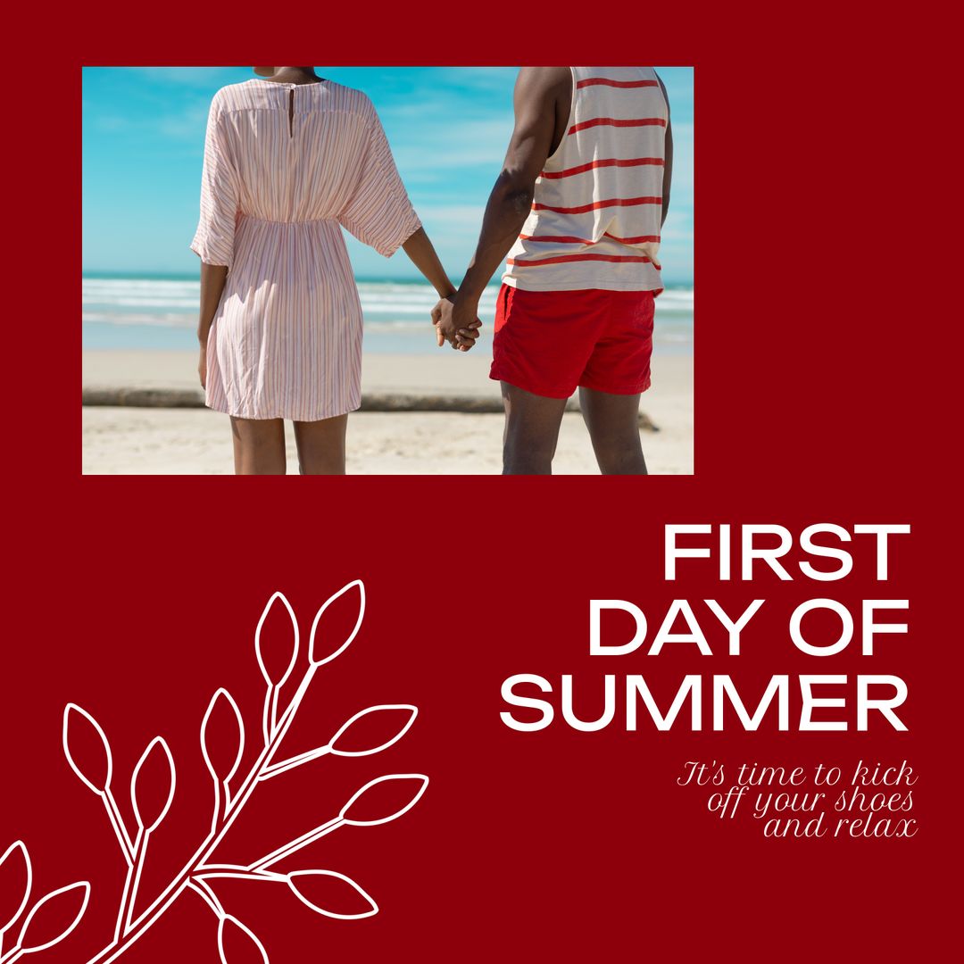 Couple Holding Hands on Beach Celebrating First Day of Summer