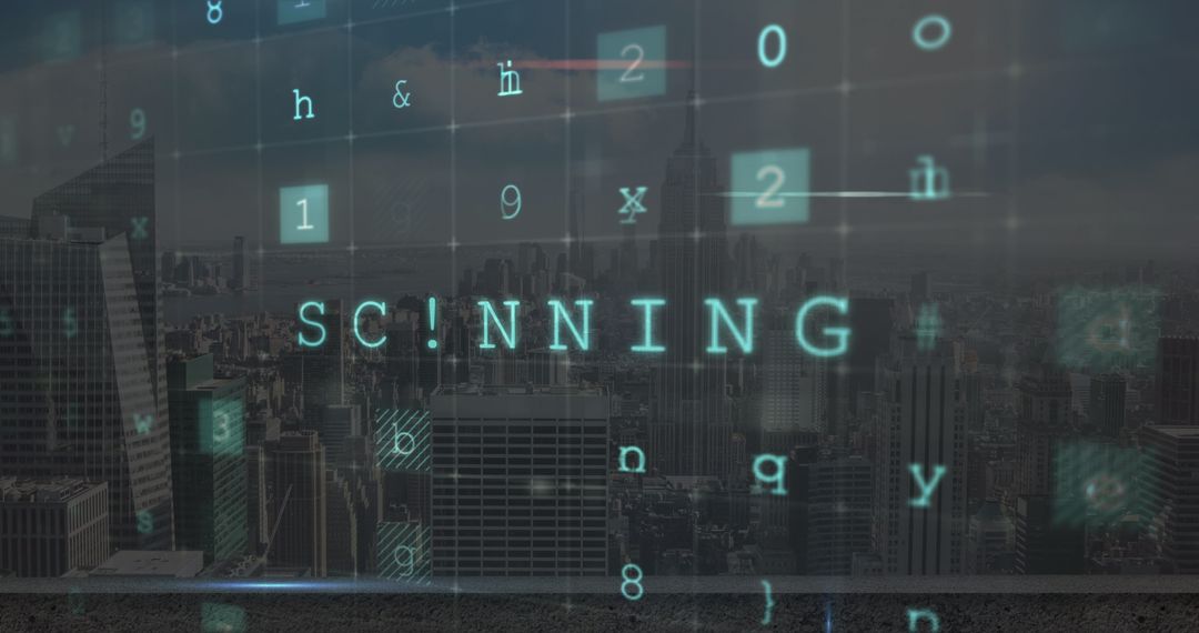 Cyber Attack Alert Over Cityscape at Dusk