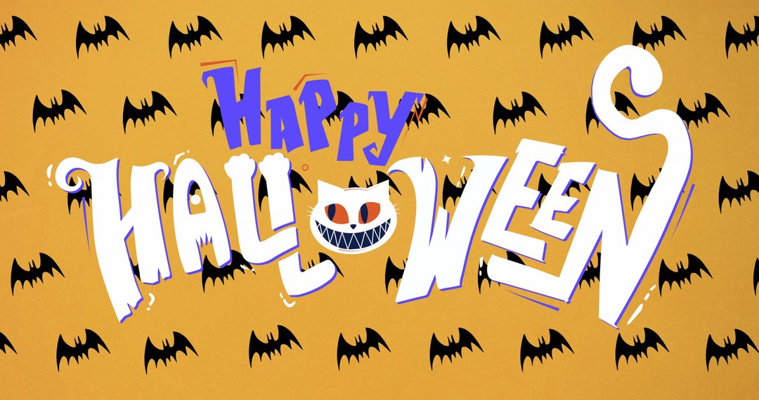 Happy Halloween Text with Black Bats Over Orange Background - Free Images, Stock Photos and Pictures on Pikwizard.com