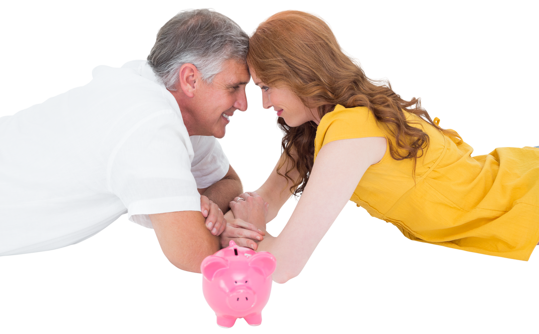 Happy Senior Couple Embracing Piggy Bank Highlighting Savings - Download Free Stock Images Pikwizard.com