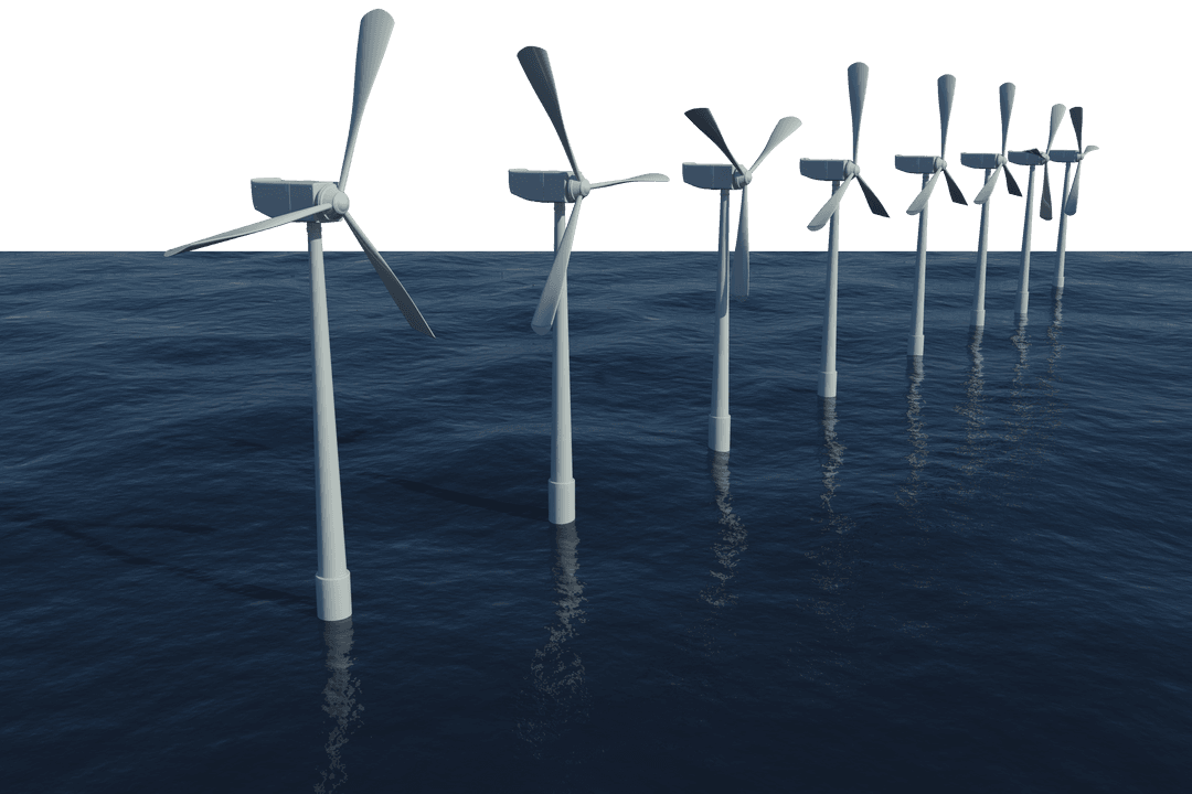 Transparent Offshore Wind Turbines on Clear Seas Illustrating Renewable Energy