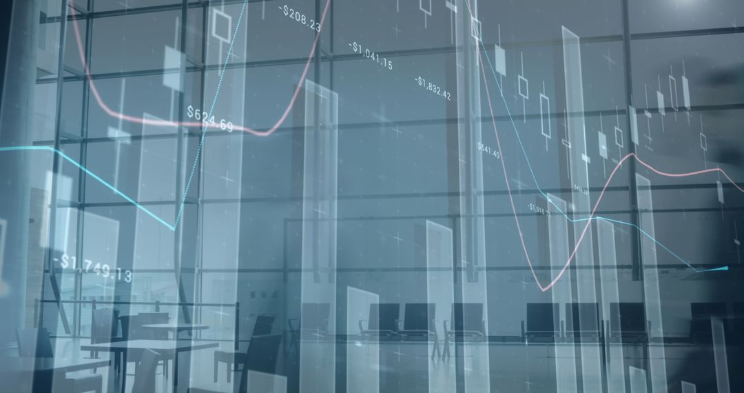 Composite of Statistical Graphs Overlaying a Modern Office