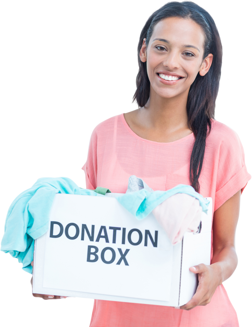 Smiling Biracial Woman Holding Donation Box on Transparent Background - Download Free Stock Images Pikwizard.com