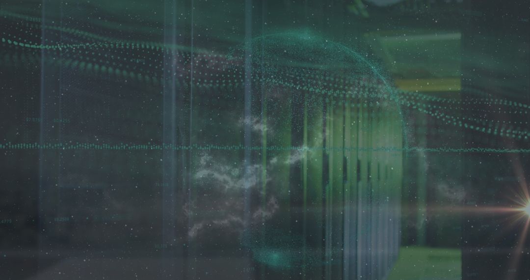 Futuristic Digital Data Transfer in Blurred Server Room