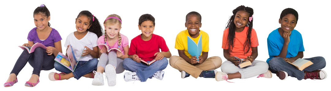 Happy Diverse Schoolchildren Sitting with Books on Transparent Background - Download Free Stock Images Pikwizard.com