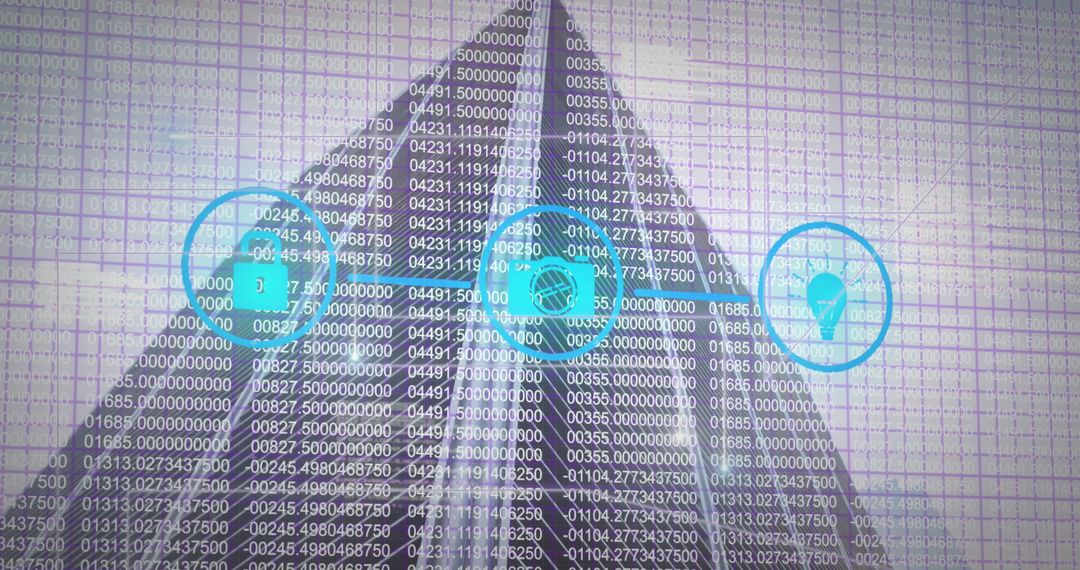 Digital Data Processing with Cityscape and Dynamic Interface Icons