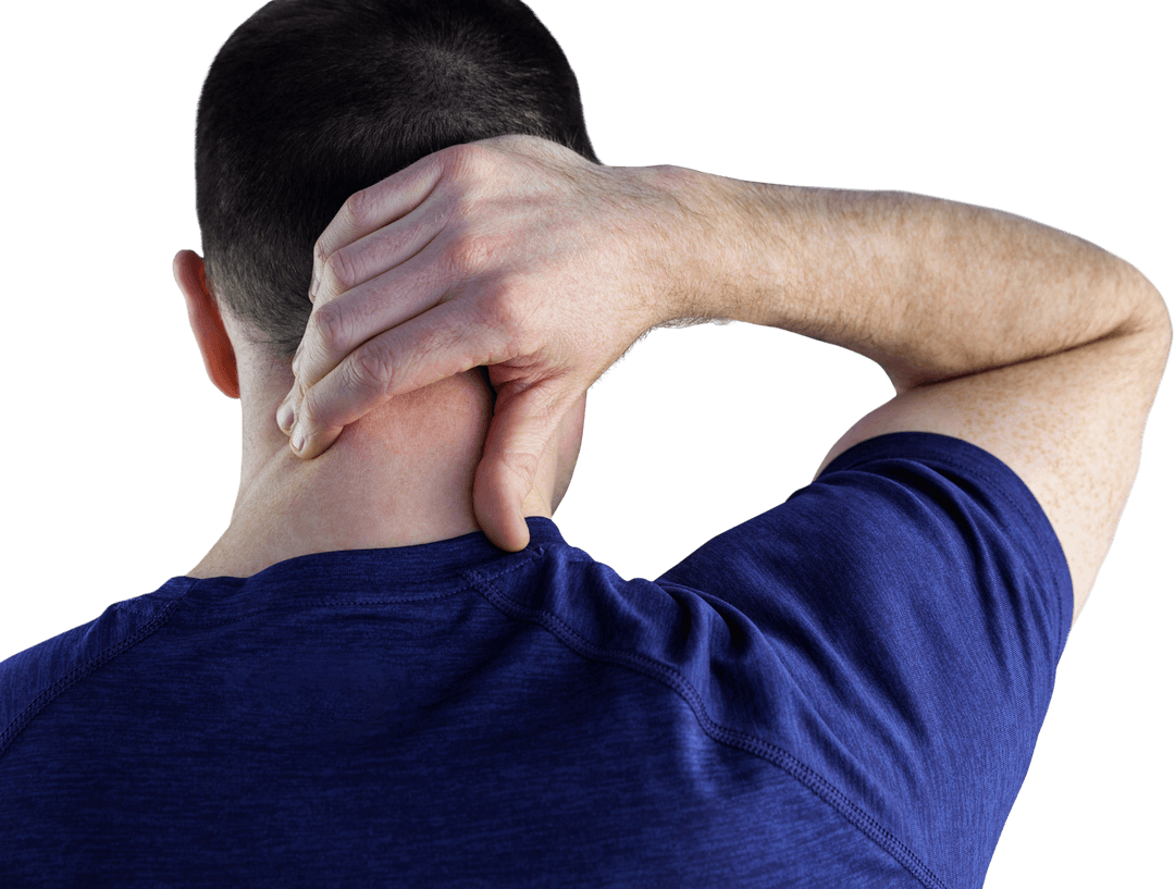 Man Grabbing Neck in Pain Transparent Background