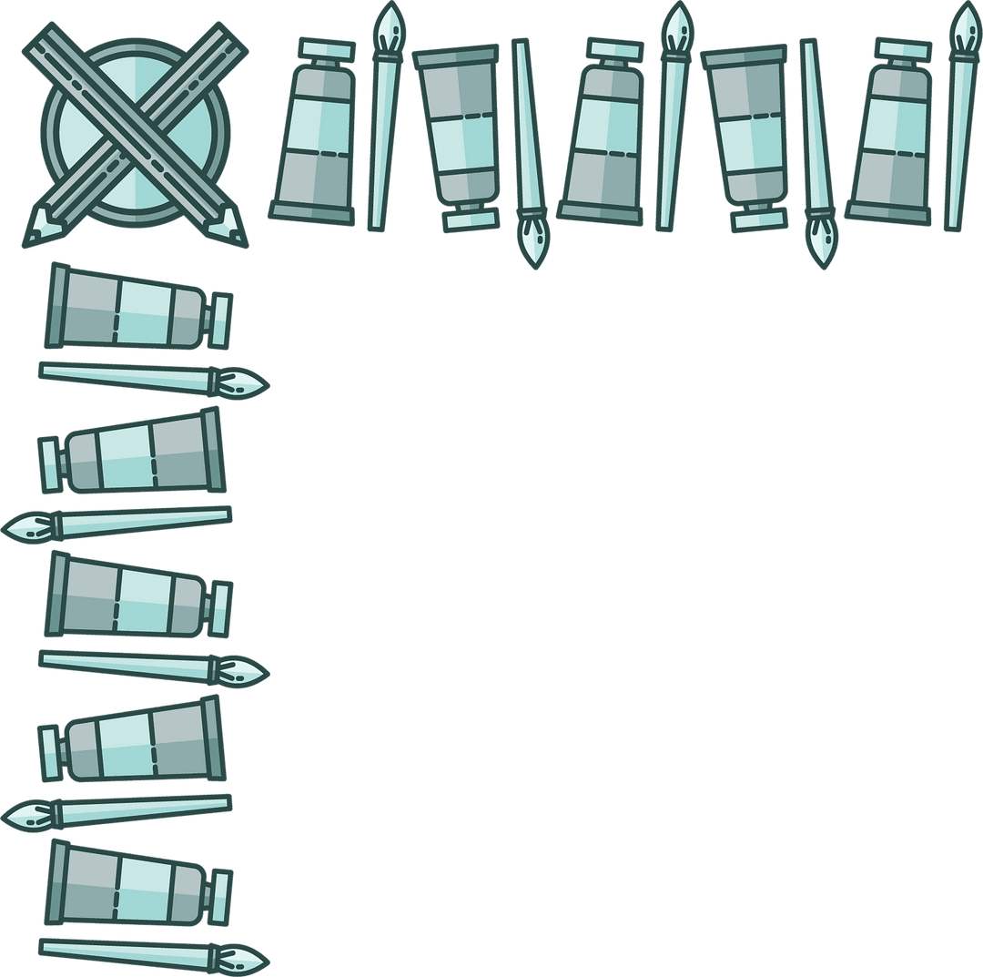 Blue Pattern with Art Tools on Transparent Background