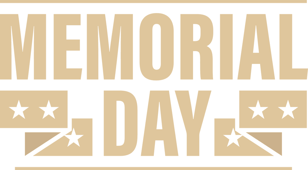 Patriotic Memorial Day Block Letters with Ribbon Stars Transparent Design
