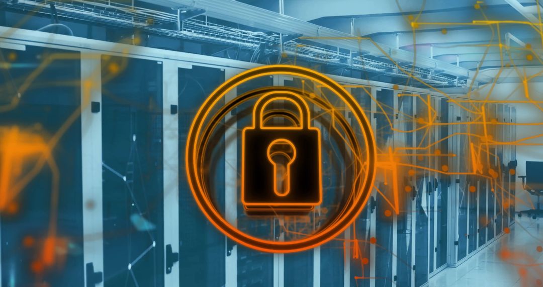 Secure Server Room with Digital Security Lock Icon