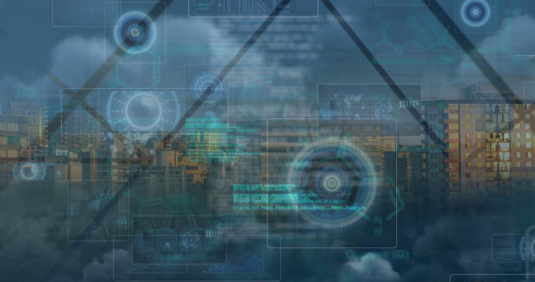 Futuristic City Skyline with Digital Augmented Data Visualization