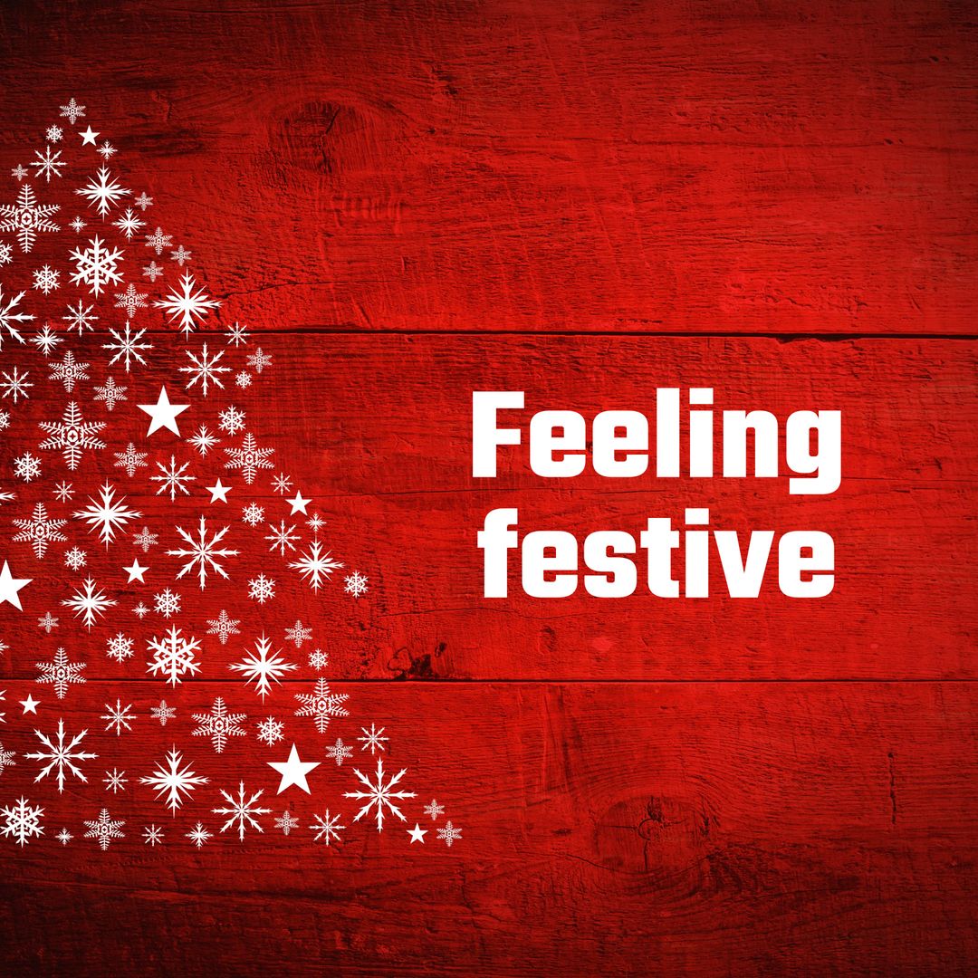 Festive Christmas Tree Made of Snowflakes on Red Wooden Background