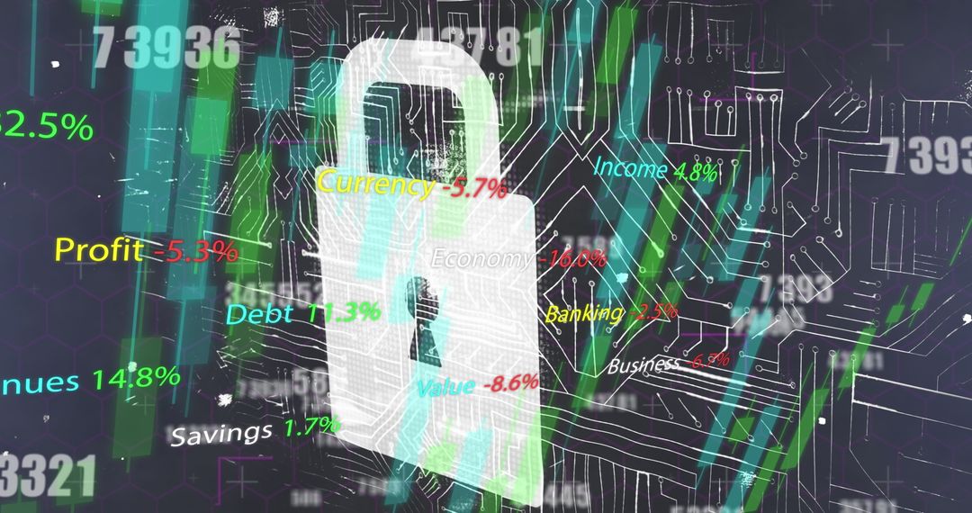 Digital Interface with Data Processing Lock over Black Background
