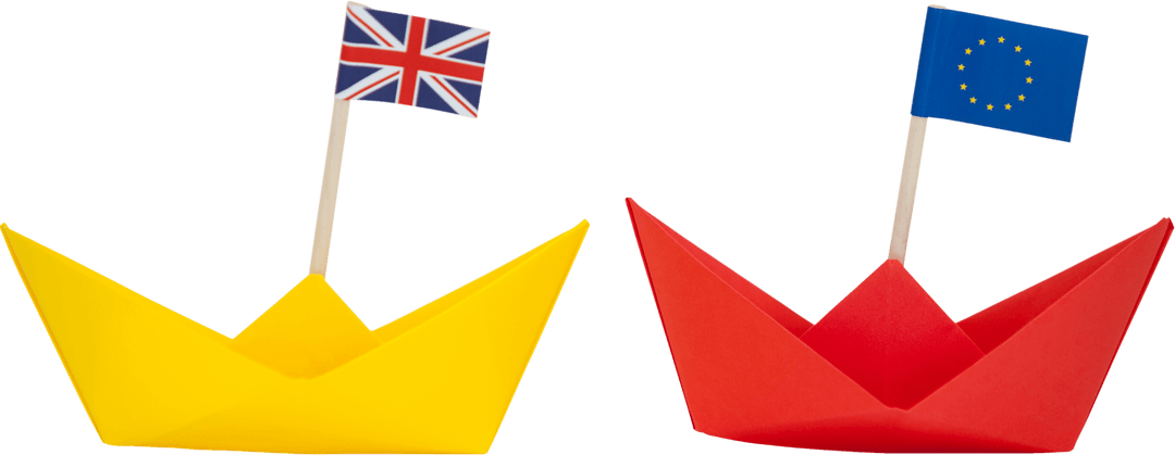 Yellow and Red Origami Boats with European and British Flags Transparent