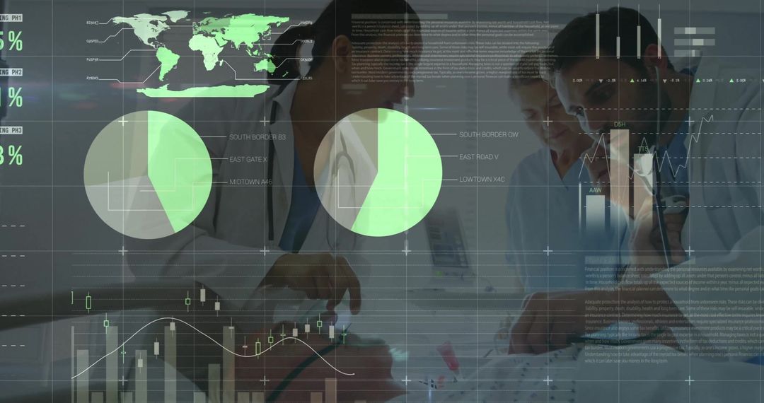 Doctors Collaborating with Digital Financial Data Overlay