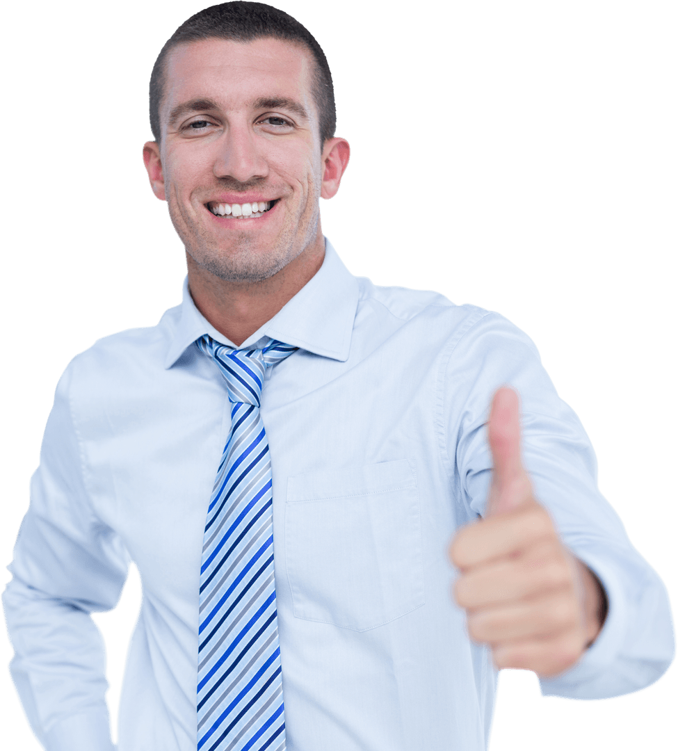 Transparent Businessman Gesturing Thumbs Up in White Shirt and Tie