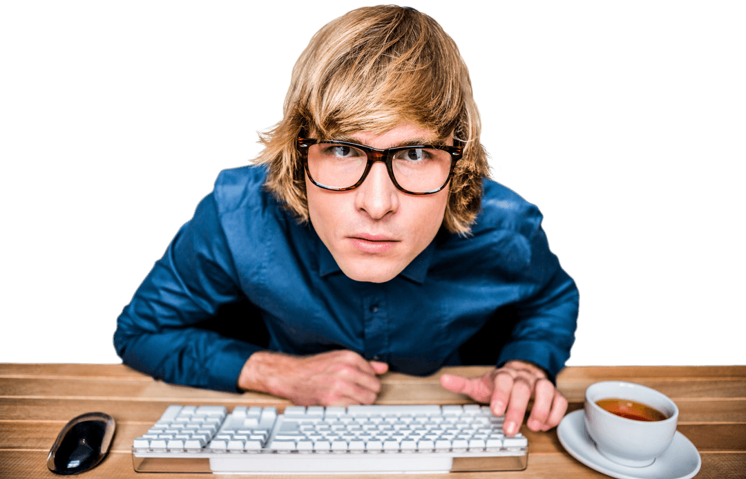 Transparent Hipster Businessman Staring Curiously at Camera