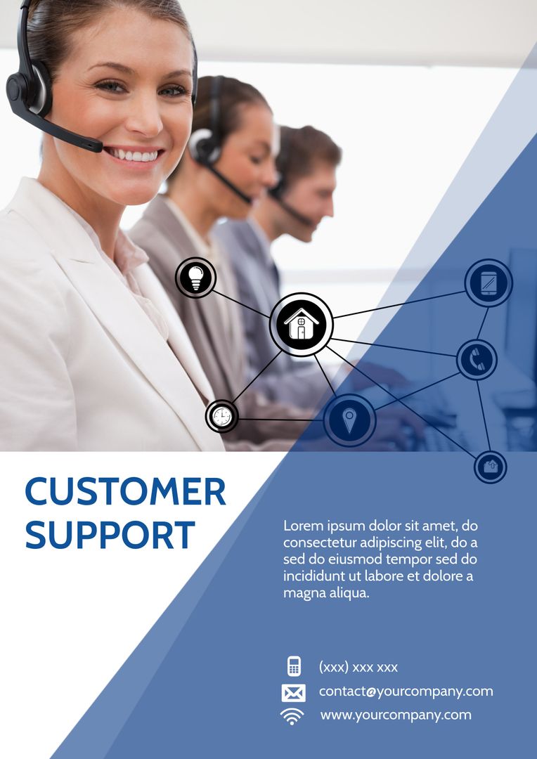 Smiling Customer Service Representative with Headset for Business Solutions - Download Free Stock Templates Pikwizard.com