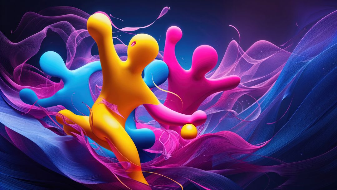 Vibrant organic forms dancing in crazy abstract sci-fi landscape