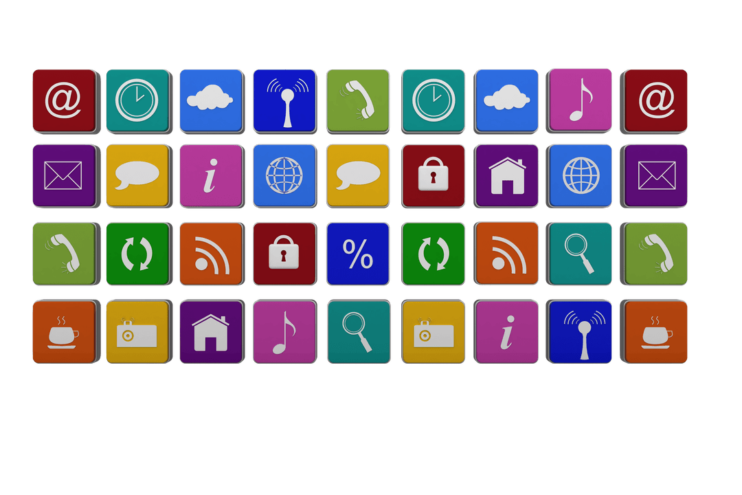 Colorful Digital Icons on Transparent Background