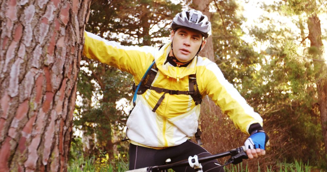 Mountain Biker Navigating Through Forested Trail - Free Images, Stock Photos and Pictures on Pikwizard.com