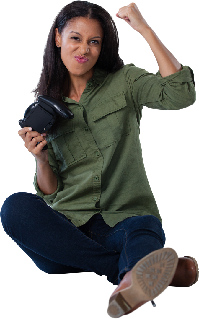 Transparent Excited Woman Enjoying Video Gaming Victory Pose - Download Free Stock Images Pikwizard.com