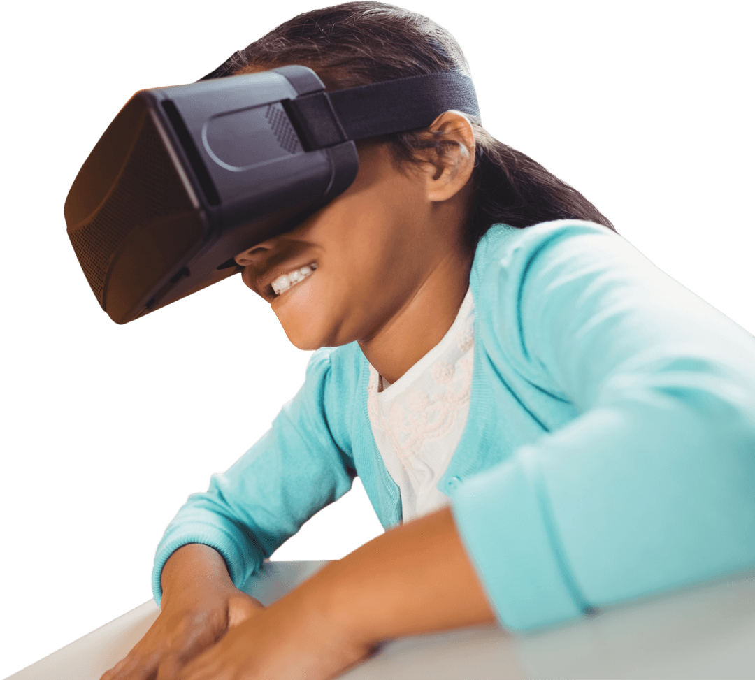 Smiling Girl Wearing Virtual Reality Headset Transparent Background