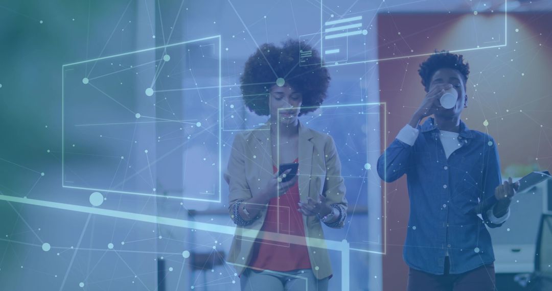 Coworkers Interacting with Digital Overlays in Modern Office