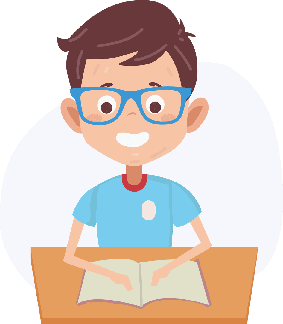 Happy Boy Learning with Open Book on Transparent Background