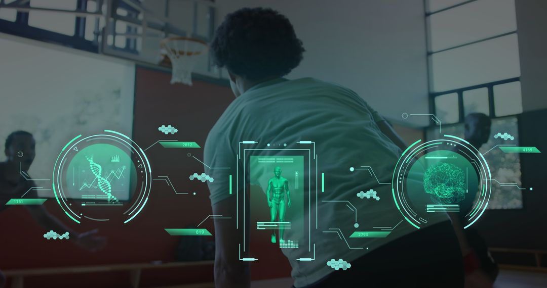 Digital Interface Over Basketball Athletes with Data Overlay