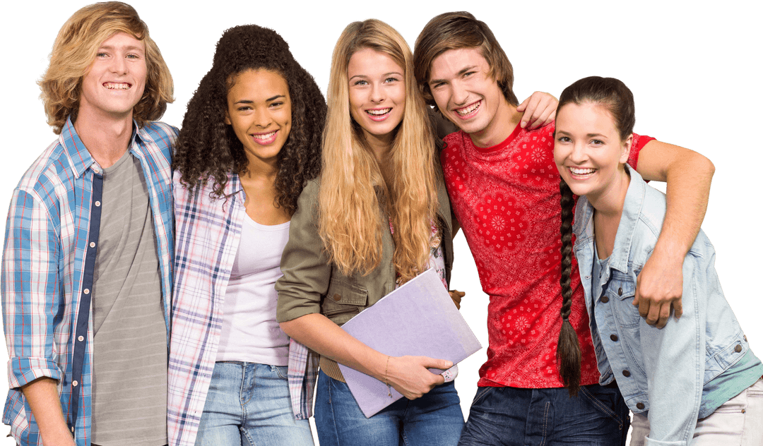 Diverse Cheerful Students Smiling in Transparent Background