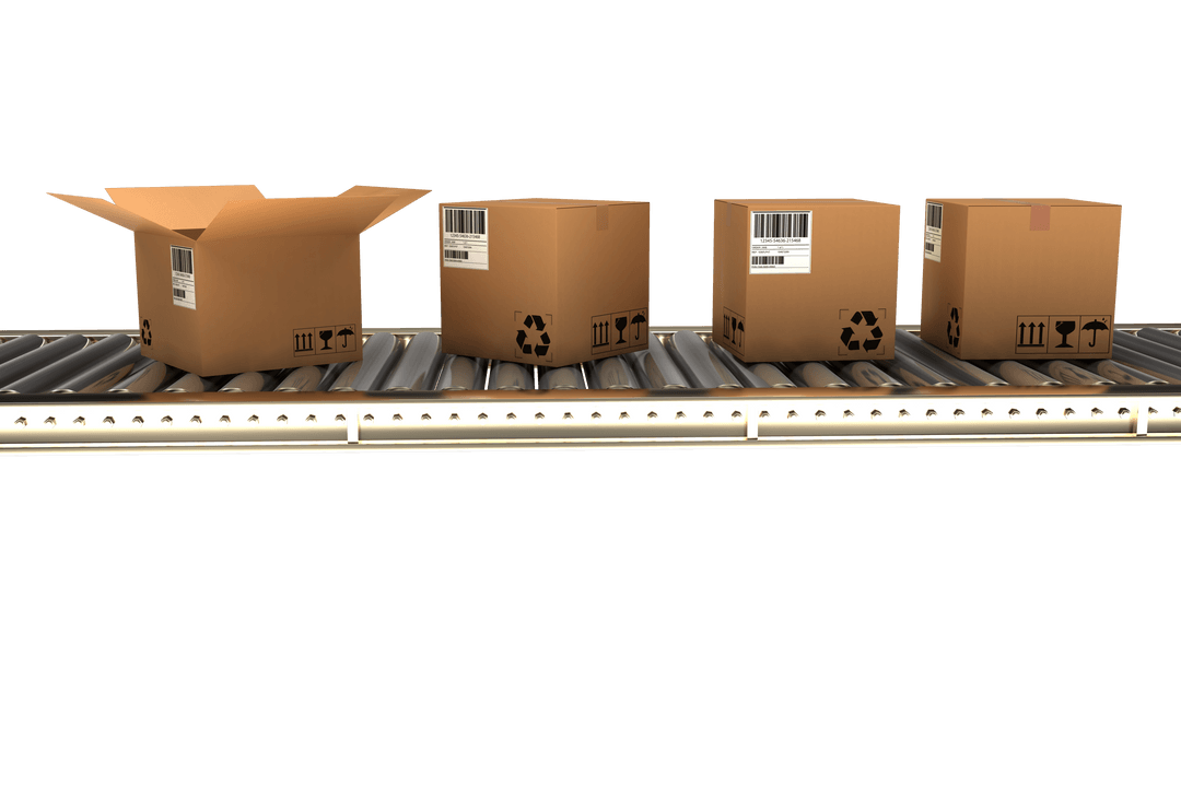 Brown Cardboard Boxes on Transparent Conveyor Belt